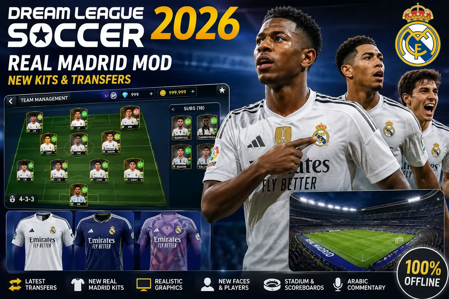 مميزات تحميل لعبة دريم ليج مود ريال مدريد 2026
